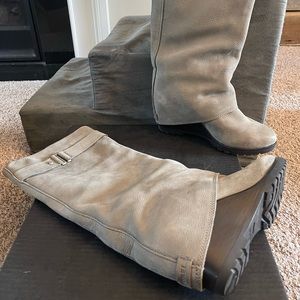 SOREL AFTER HOURS Tall Grey Leather Wedge Boot 7 1/2 women’s boots with buckle